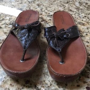 Platform Sandal Slides-Sperry Platform Brown Leather Shoes Sandals Slides